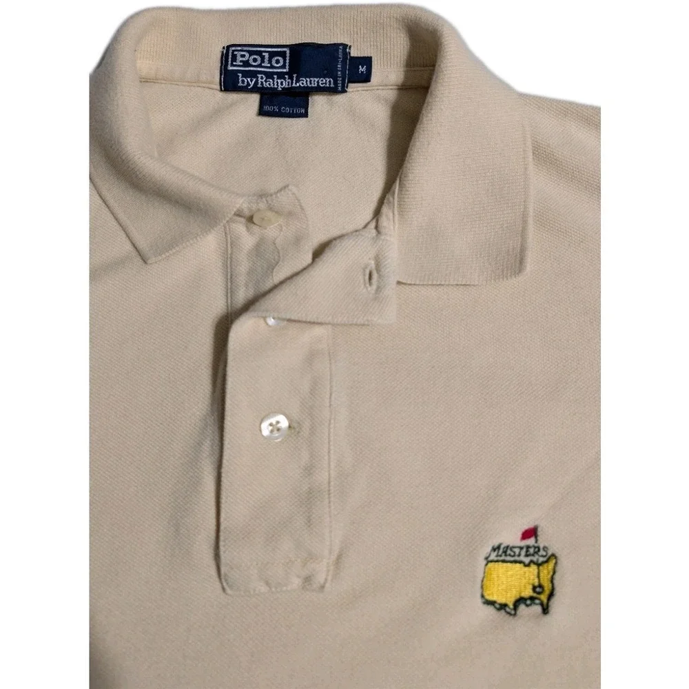 Polo Ralph Lauren Masters Augusta National‎ Golf Polo Shirt Mens M L Beige USA